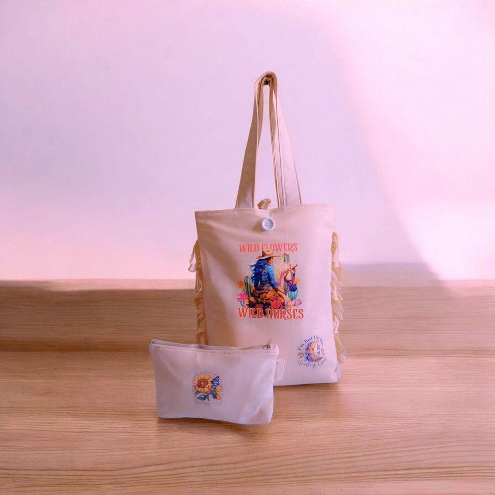 Cream Canvas Tote Bag with Graphic Print